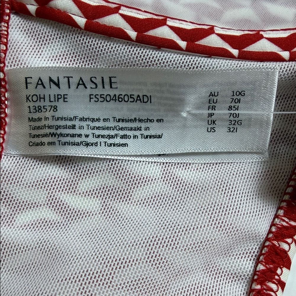 Fantasie Red and White Patterned Bikini Top, Size 32 - NWT - Picture 12 of 15